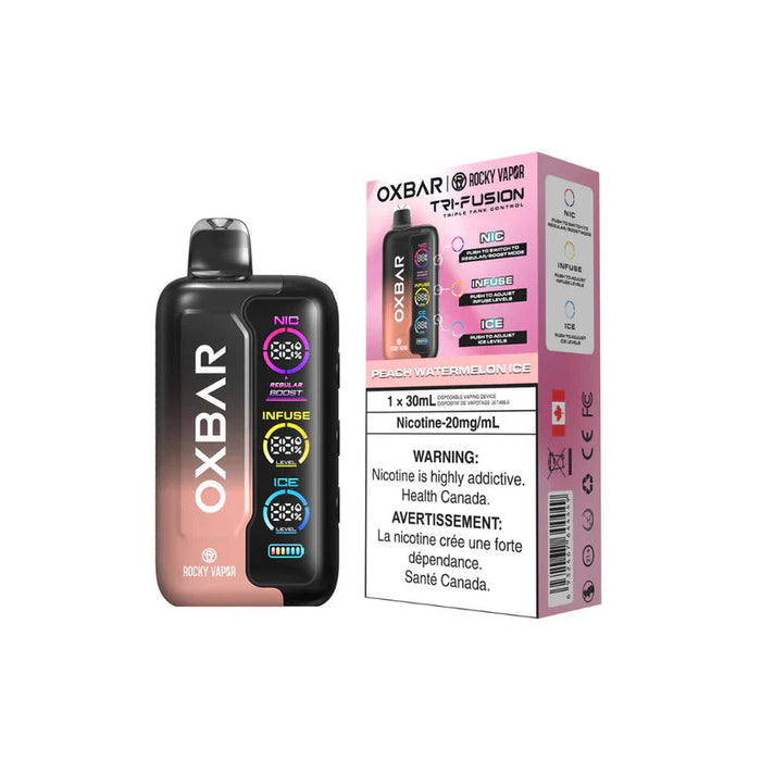 Rocky Vapor OXBAR Tri Fusion Disposable - Peach Watermelon Ice 20mg