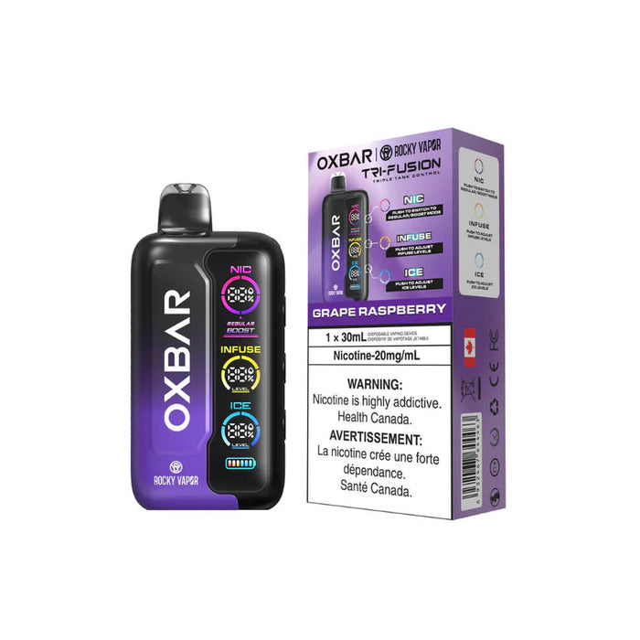 Rocky Vapor OXBAR Tri Fusion Disposable - Grape Raspberry 20mg