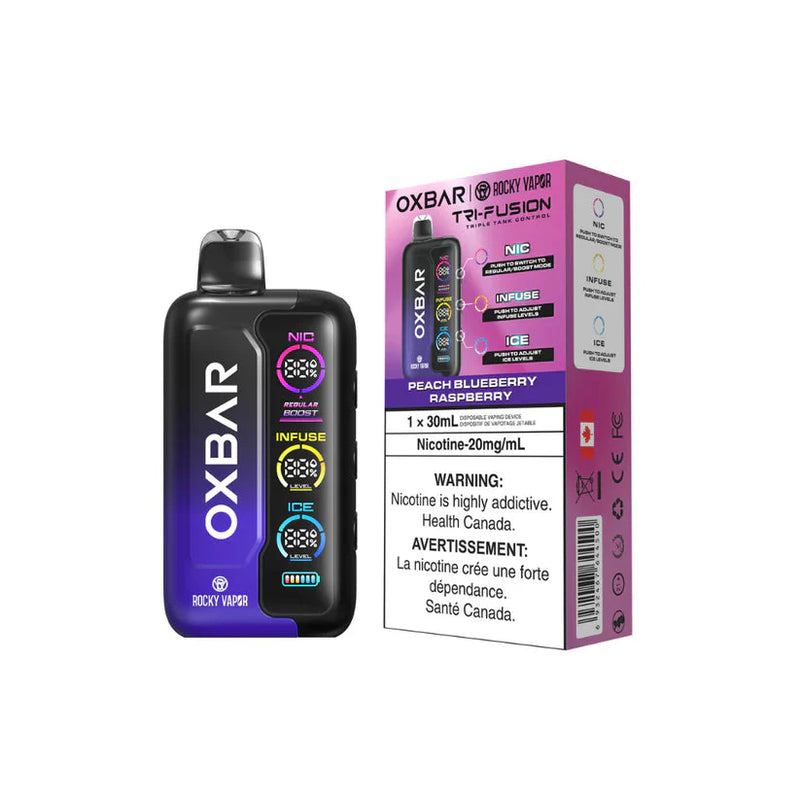 Rocky Vapor OXBAR Tri Fusion Disposable - Peach Bluberry Raspberry 20mg