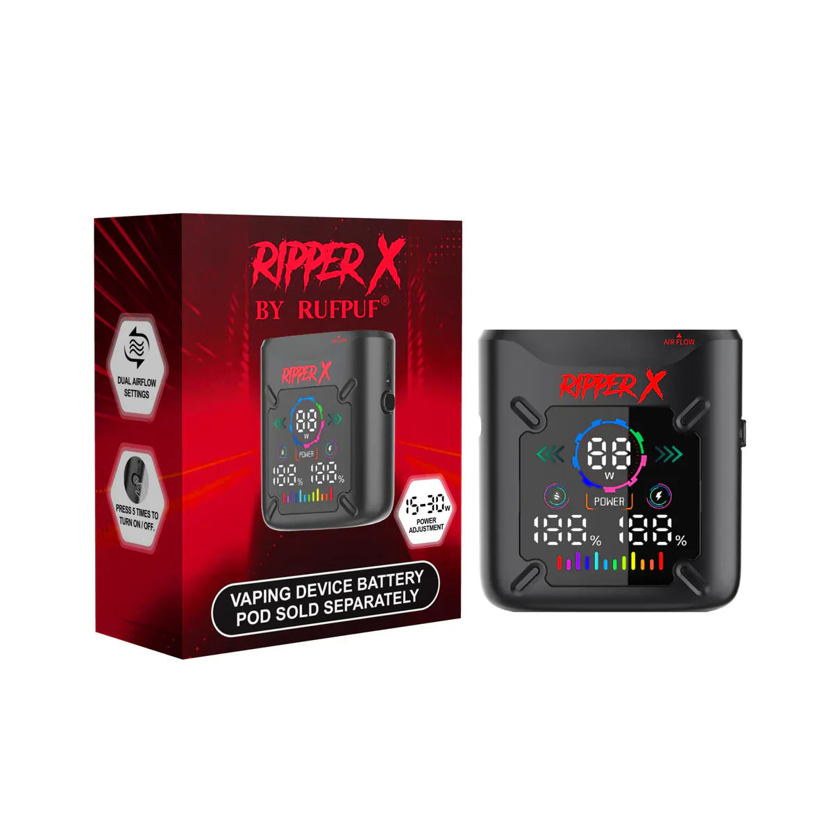 Ripper X Ultra V2 Battery Metallic Black with Red — Fat Panda Ontario